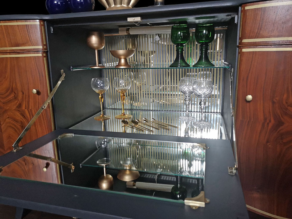 Thumbnail: Mid Century Art deco Sideboard Drinks Cocktail Cabinet in Grey, Media Cabine