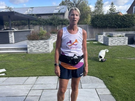 Andrea, with her last big training run, sporting the Psoriatic Disease UK Running Vest