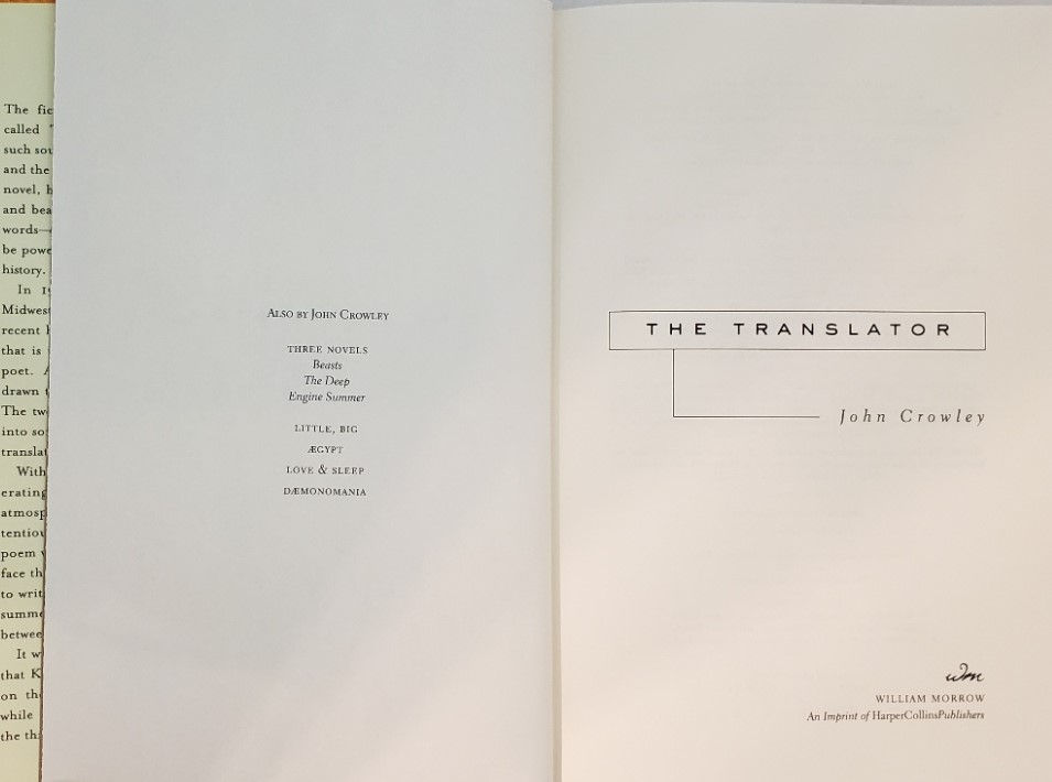 Thumbnail: THE TRANSLATOR, a novel by John Crowley