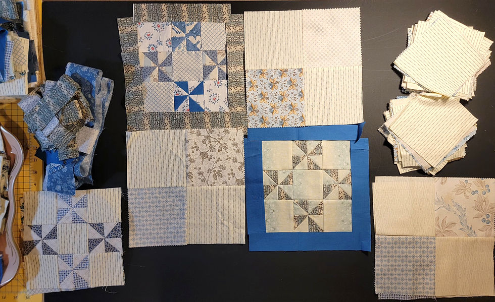 Blocks made from leftover pinwheels and fabric.