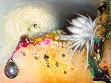 New artwork of NY artist Leimia Hotta. Mixed media painting titled “Quantus flower”