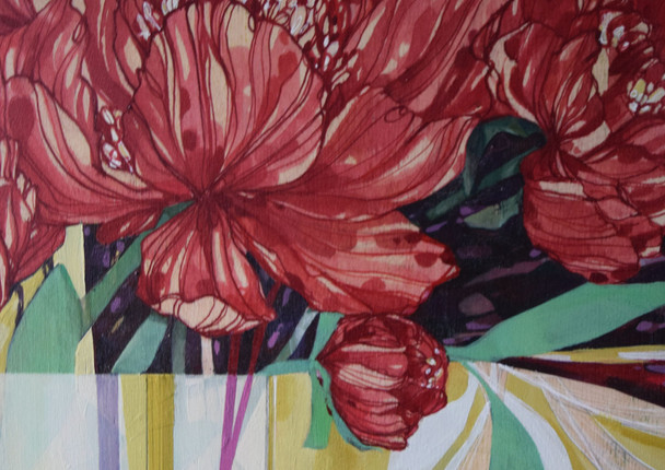 botanical art, peonies painting, acrylic painting, floral art, flower painting , interior decor