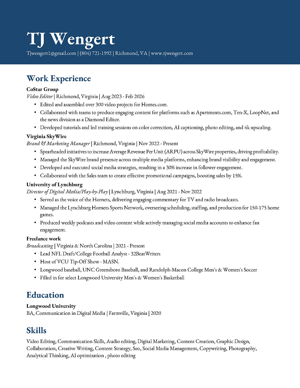 TJ Wengert - Resume