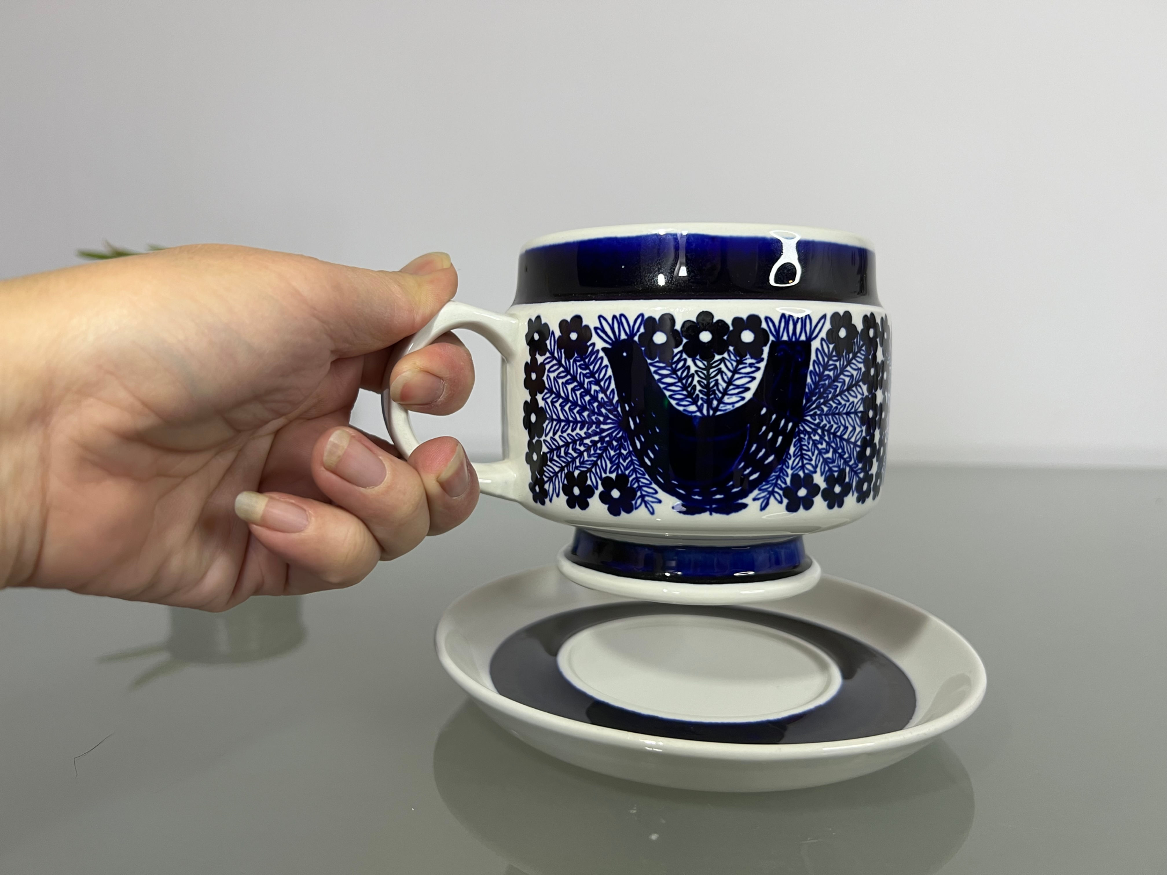 Arabia Finland Sinilintu (Blue Bird) Large Tea Cup Set by Raija Uosikkin