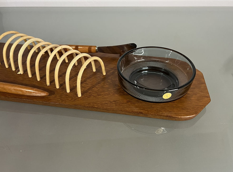 Thumbnail: Akta Teak Toast Tray with Glass Bowls and Butter Knives