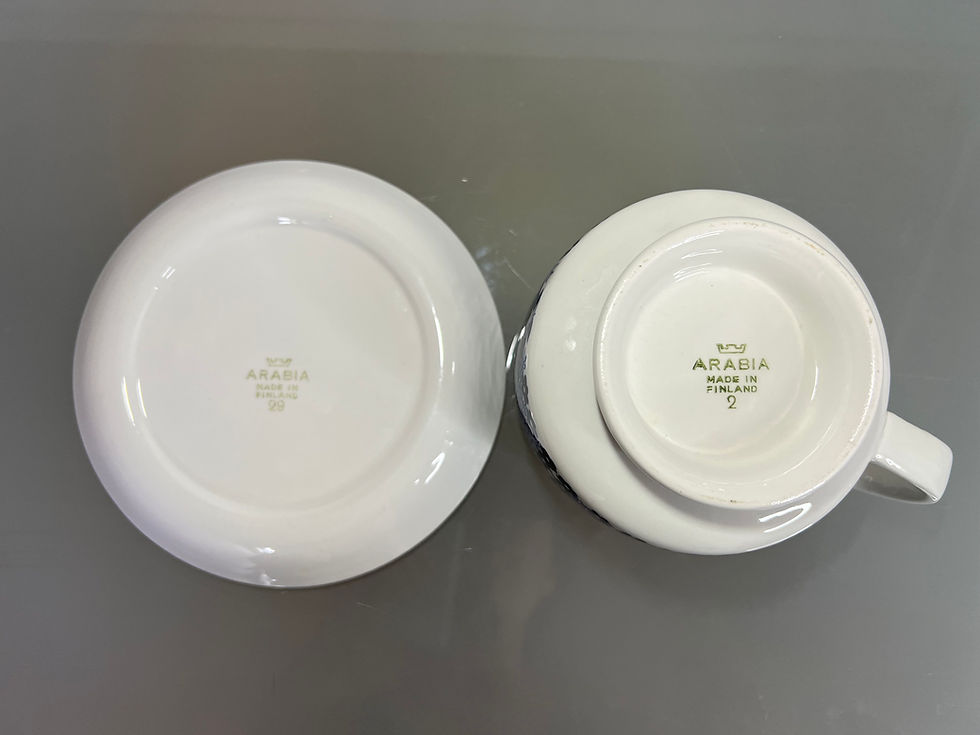Thumbnail: Arabia Finland Sinilintu (Blue Bird) Large Tea Cup Set by Raija Uosikkin
