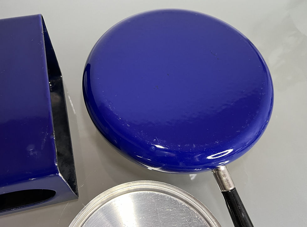 サムネイル： Vintage Swedish Dark Blue Enamel Fondue Casserole / Hotpot Saucepan