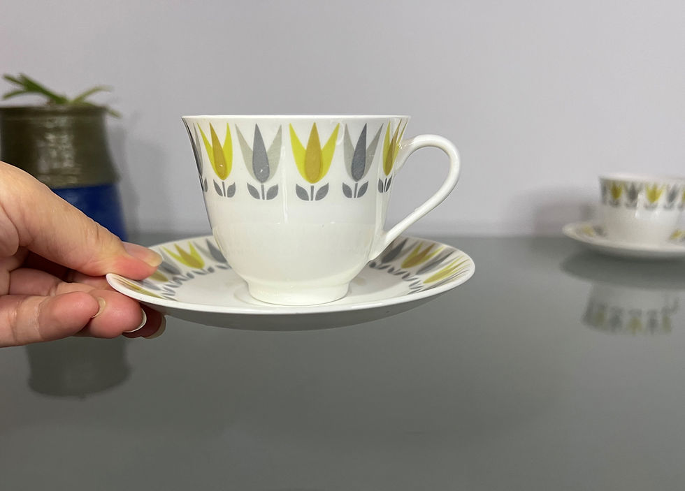 Thumbnail: Gustavsberg Lotus Gold Coffee Cup Set by Bibi Breger