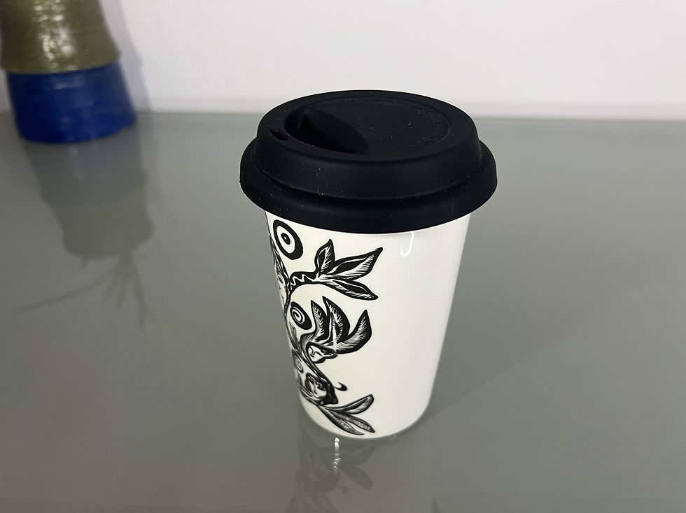 Thumbnail: Paradise Mug with Lid in Black & White by Ulrica Hydman-Vallien