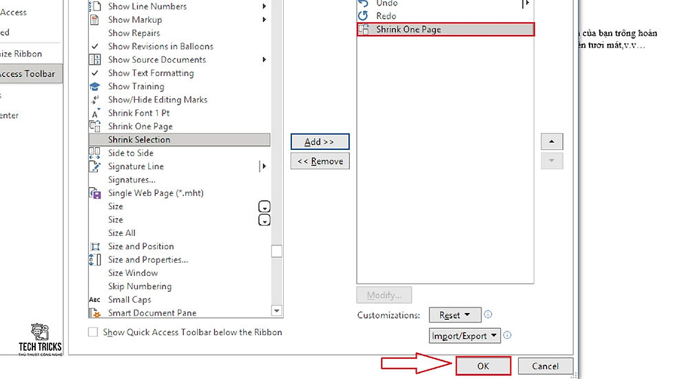 bật tính năng Shrink One Page trong Word