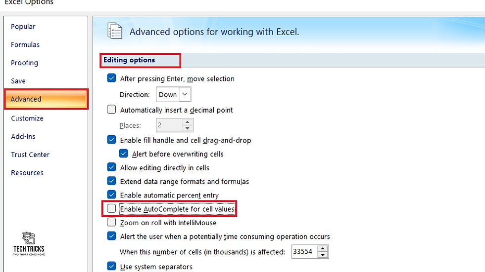Cách tắt tính năng gợi ý nội dung trong Excel