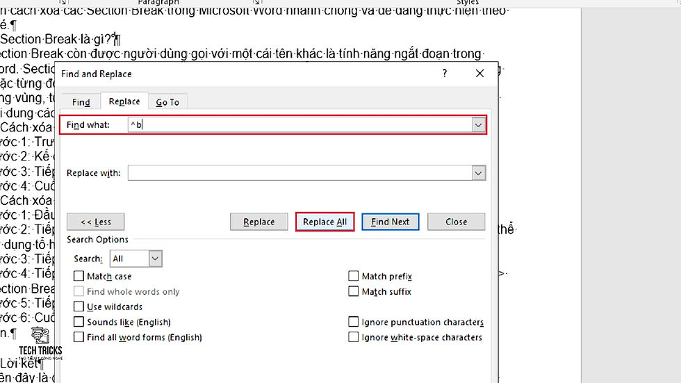 Xóa các Section Break trong Microsoft Word