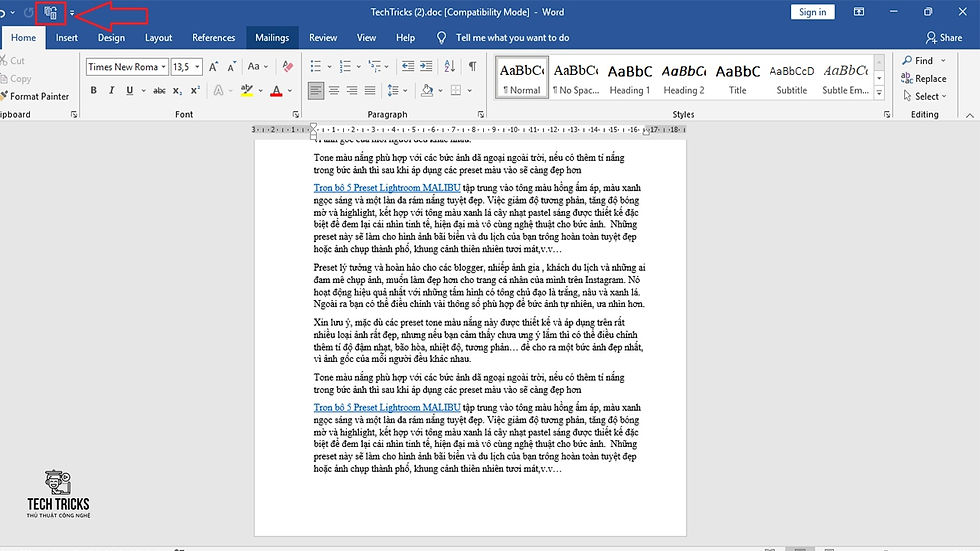 bật tính năng Shrink One Page trong Word