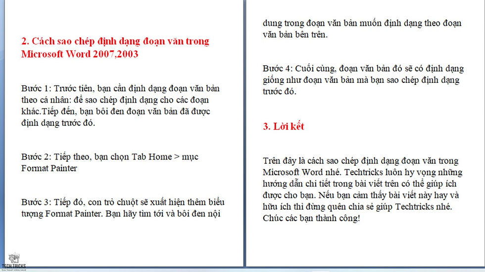 Copy định dạng đoạn văn trong Microsoft Word