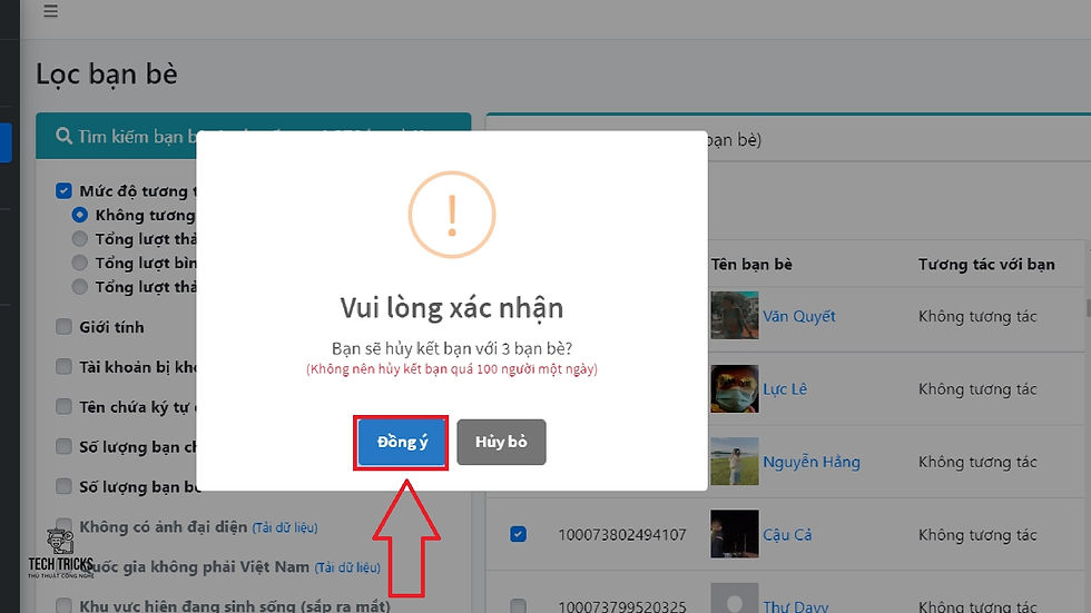 Cách lọc người không tương tác trên facebook với FBVN