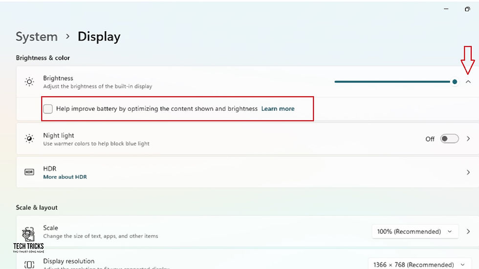 tắt tính năng Auto Brightness trên Windows 11