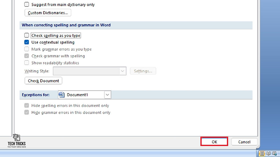 Cách tắt check spelling trong Microsoft Word