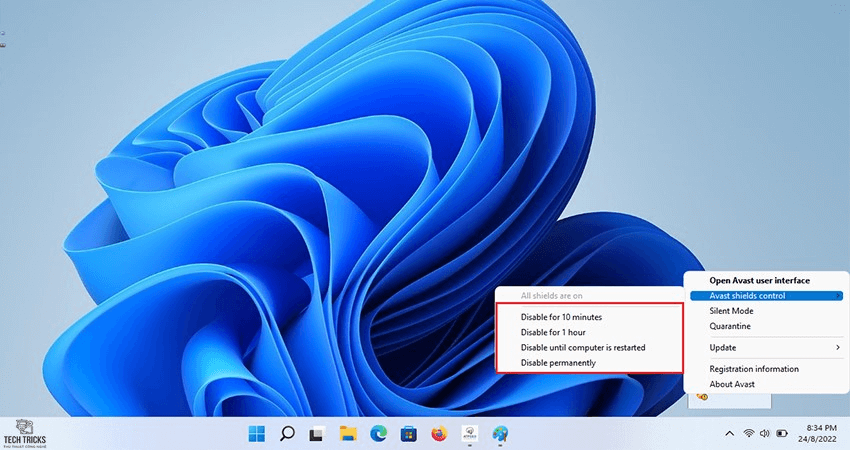 Cách tắt tạm thời Avast Free Antivirus trên Windows
