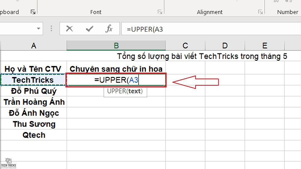 Cách chuyển chữ thường sang chữ in hoa trong Excel