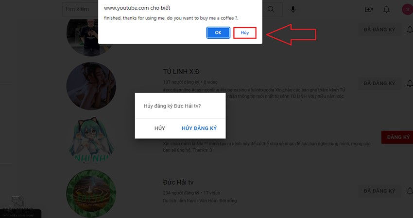 Unfollow các kênh YouTube đã Follow với 1 đúp chuột