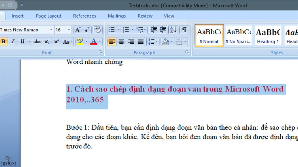 Copy định dạng đoạn văn trong Microsoft Word