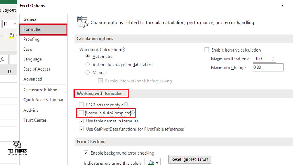 Cách tắt tính năng đề xuất công thức trong Excel
