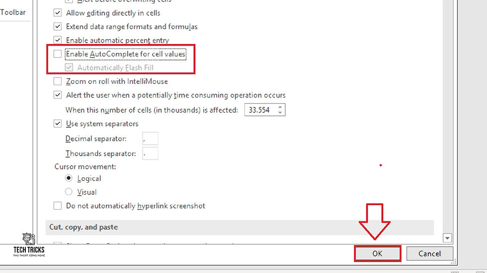 Cách tắt tính năng gợi ý nội dung trong Excel