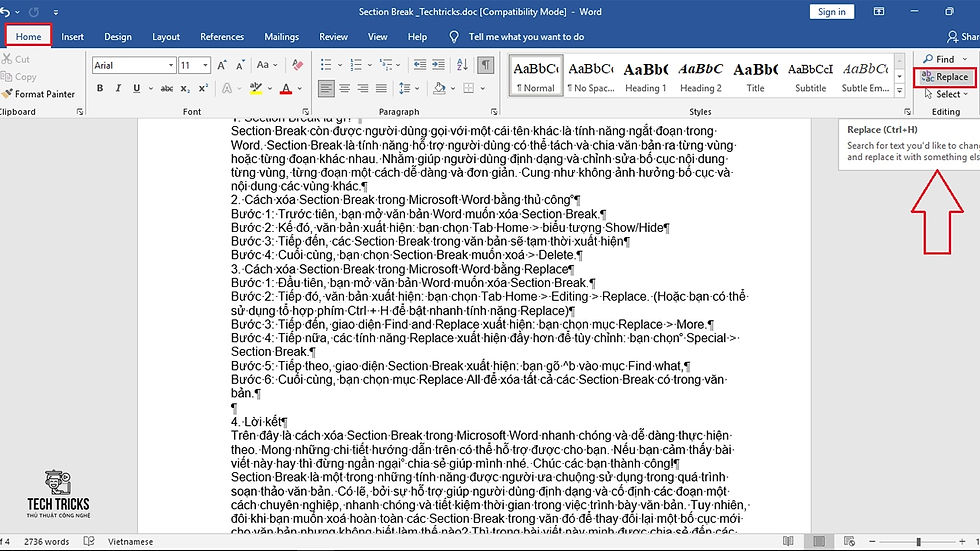 Xóa các Section Break trong Microsoft Word