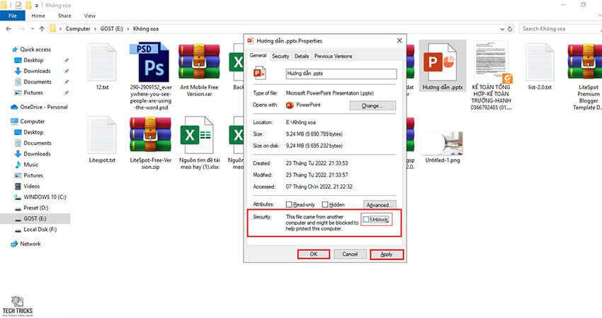 Sửa lỗi Sorry PowerPoint can’t read bằng Unblock