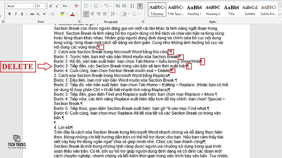 Xóa các Section Break trong Microsoft Word