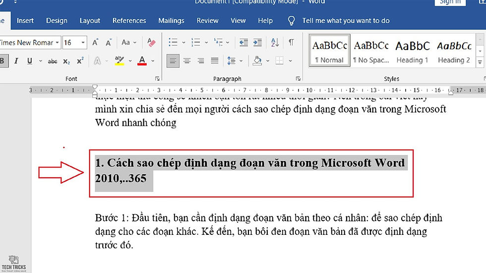 Copy định dạng đoạn văn trong Microsoft Word