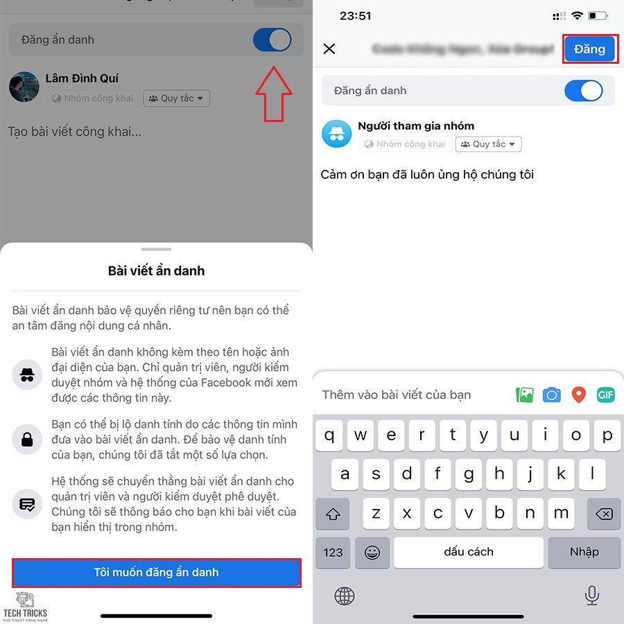 Đăng bài ẩn danh trên nhóm Facebook bằng điện thoại