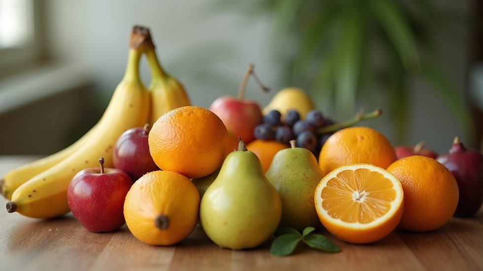 Close-up view of fresh fruits on a table