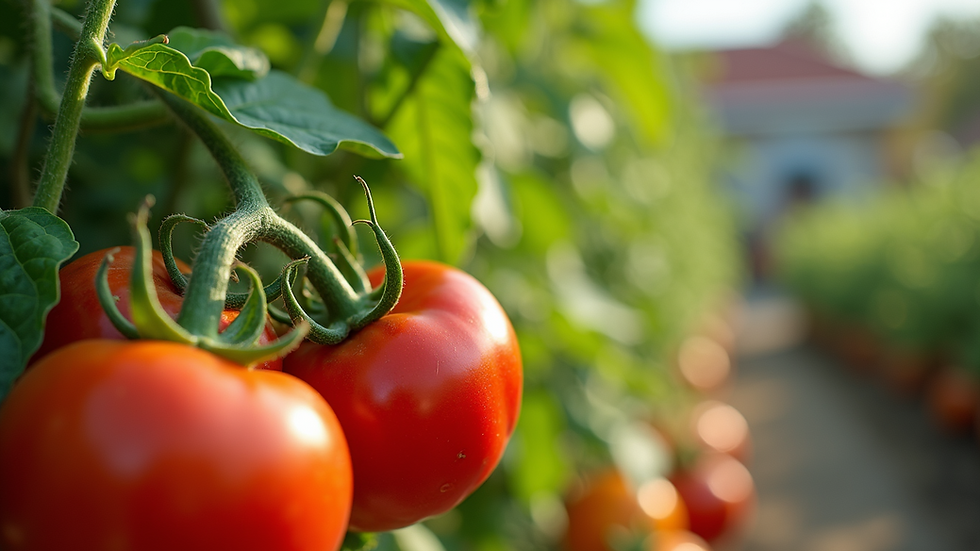 Wide angle view of a vibrant vegetable garden