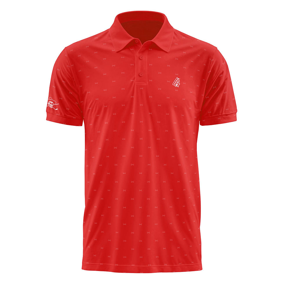 Los Golfers Iron Cross Pattern Polo Red - Premium black performance golf polo with bold all-over iron cross pattern