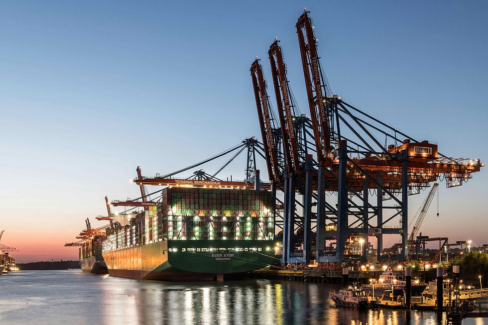 EVER ATOP EVERGREEN SHIP at Burchardkai Terminal in Hamburg Port, Germany
