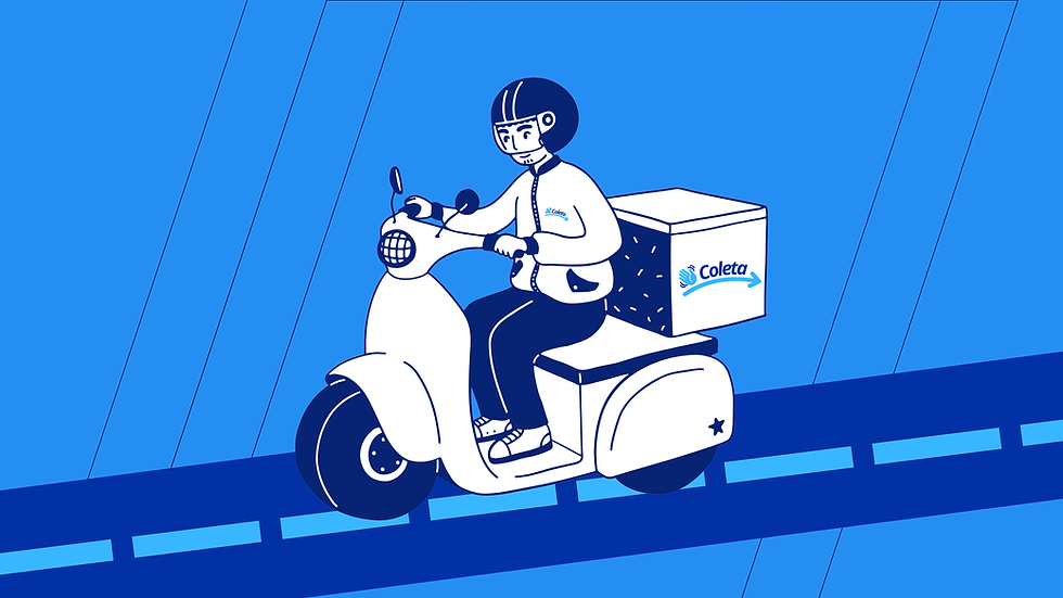 Entregador em lambreta com baú da Coleta, ilustrando inovações em logística urbana no brasil.