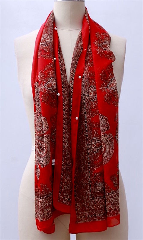 Thumbnail: Ornamented Fleur de Lis Versatile Chiffon Shawl 150x150 cm