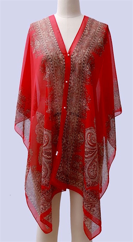 Thumbnail: Ornamented Fleur de Lis Versatile Chiffon Shawl 150x150 cm