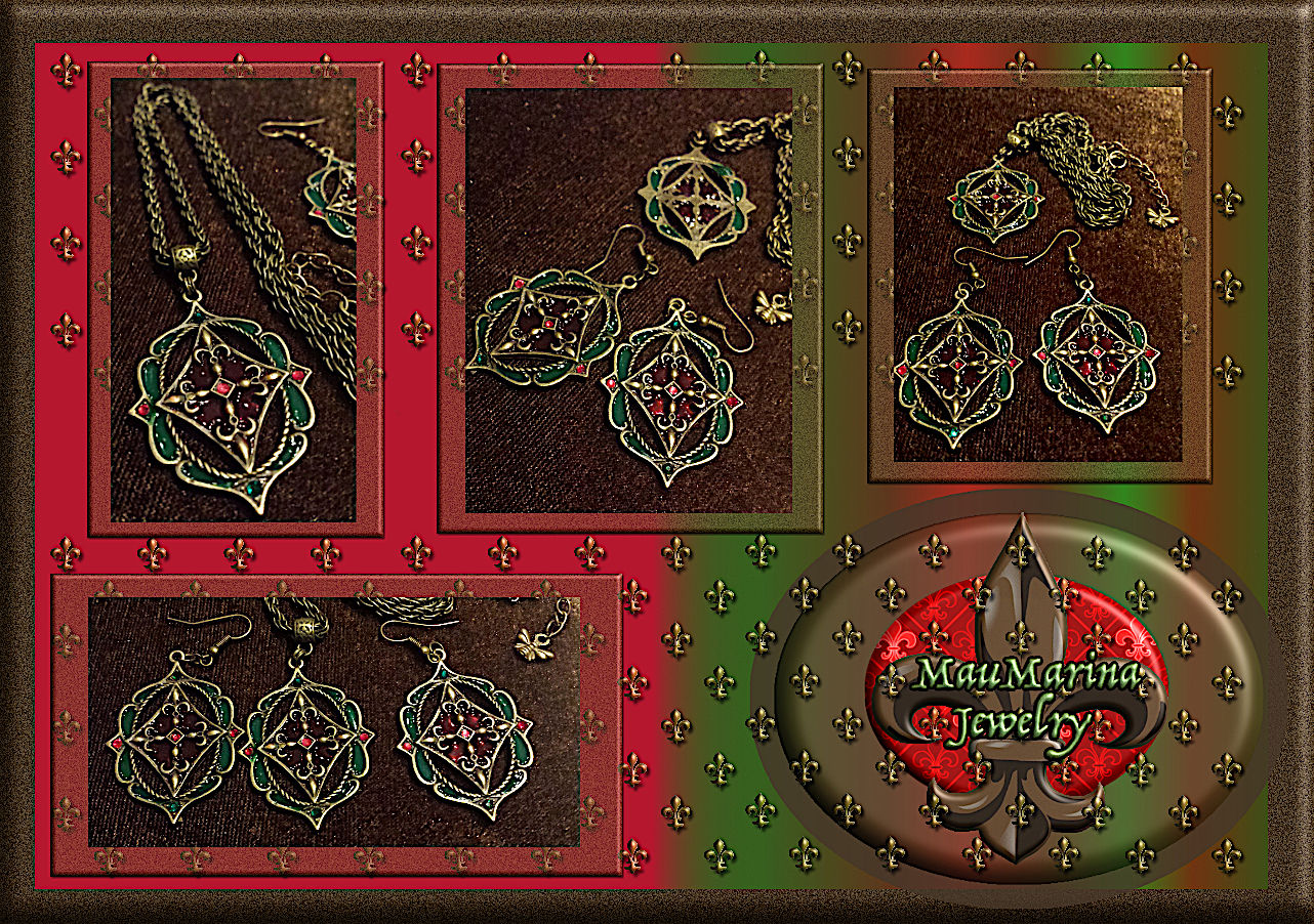 Color Glass and Crystal Fleur de Lis Set