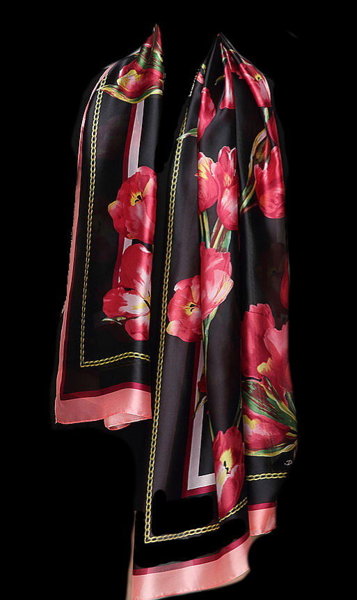 Thumbnail: Long Tulip Scarf - 180X90cm - 80%SIlk + 20% Polyester