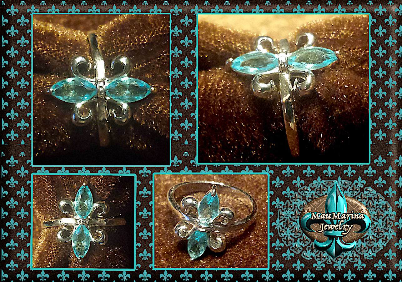 Blue Crystal Fleur de Lis Ring