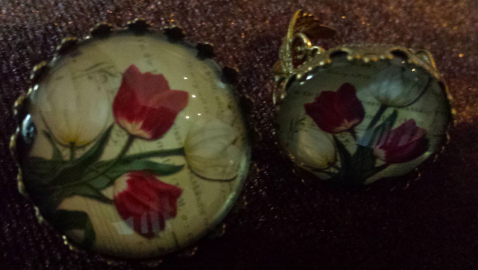 Thumbnail: Antique Bronze Tulip Set Pin and Ring Model No. 4