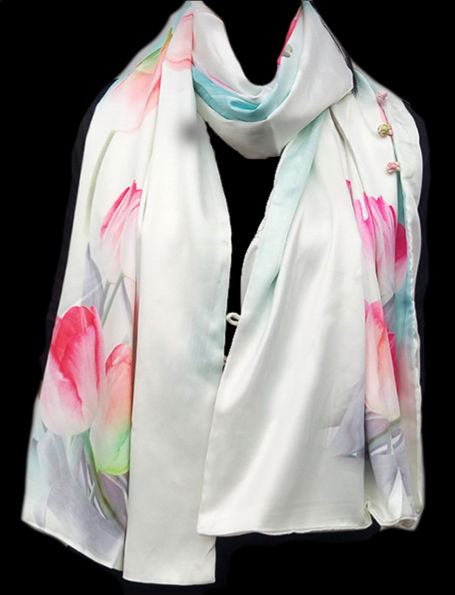 Thumbnail: Versatile Tulip Soft Silk Shawl - 175x52cm
