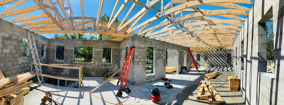 Working on the roof trusses install