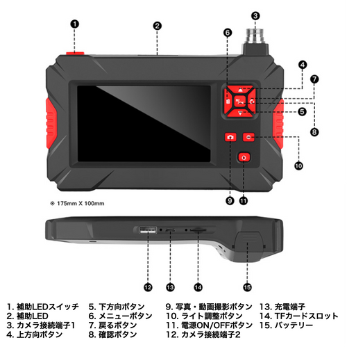大型4.3インチ 2カメラ(正面+側面) モニタースコープカメラ 大型4.3インチ 2カメラ(正面+側面) モニタースコープカメラ