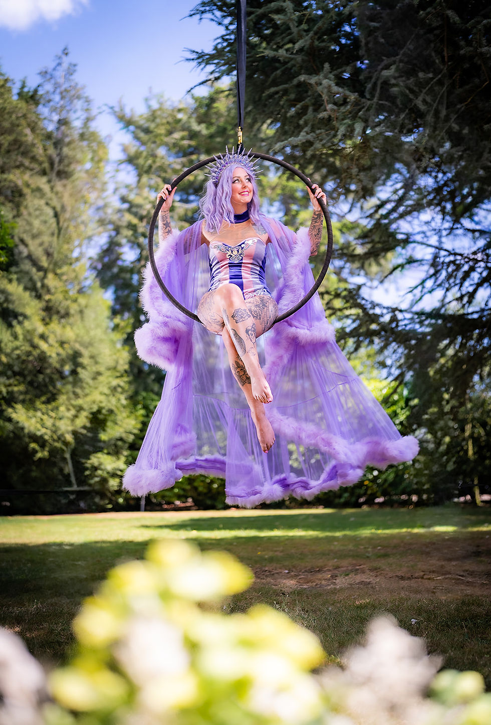 Aerial hoop wedding champagne pour