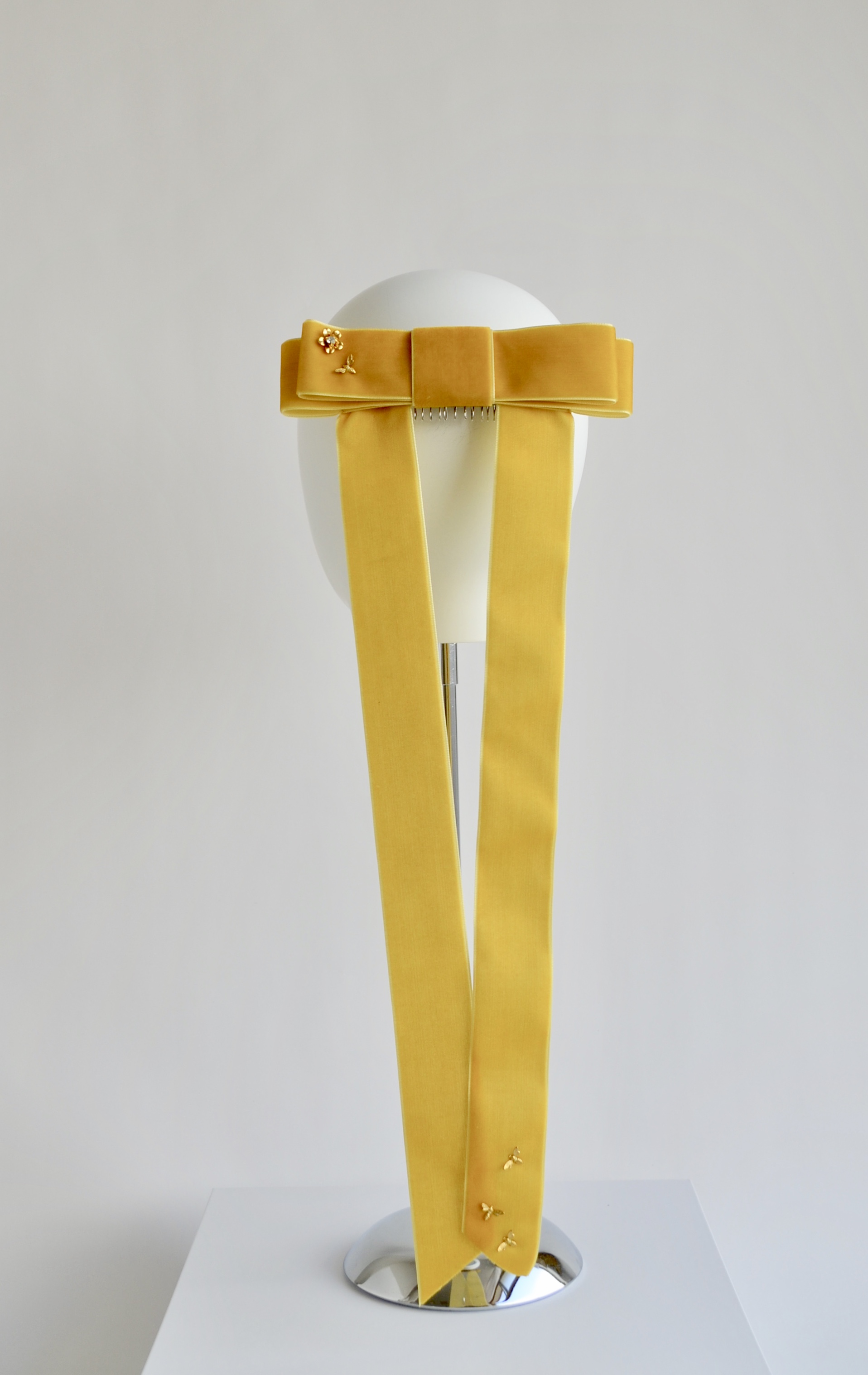 Velvet Ponytail Bow - Mustard