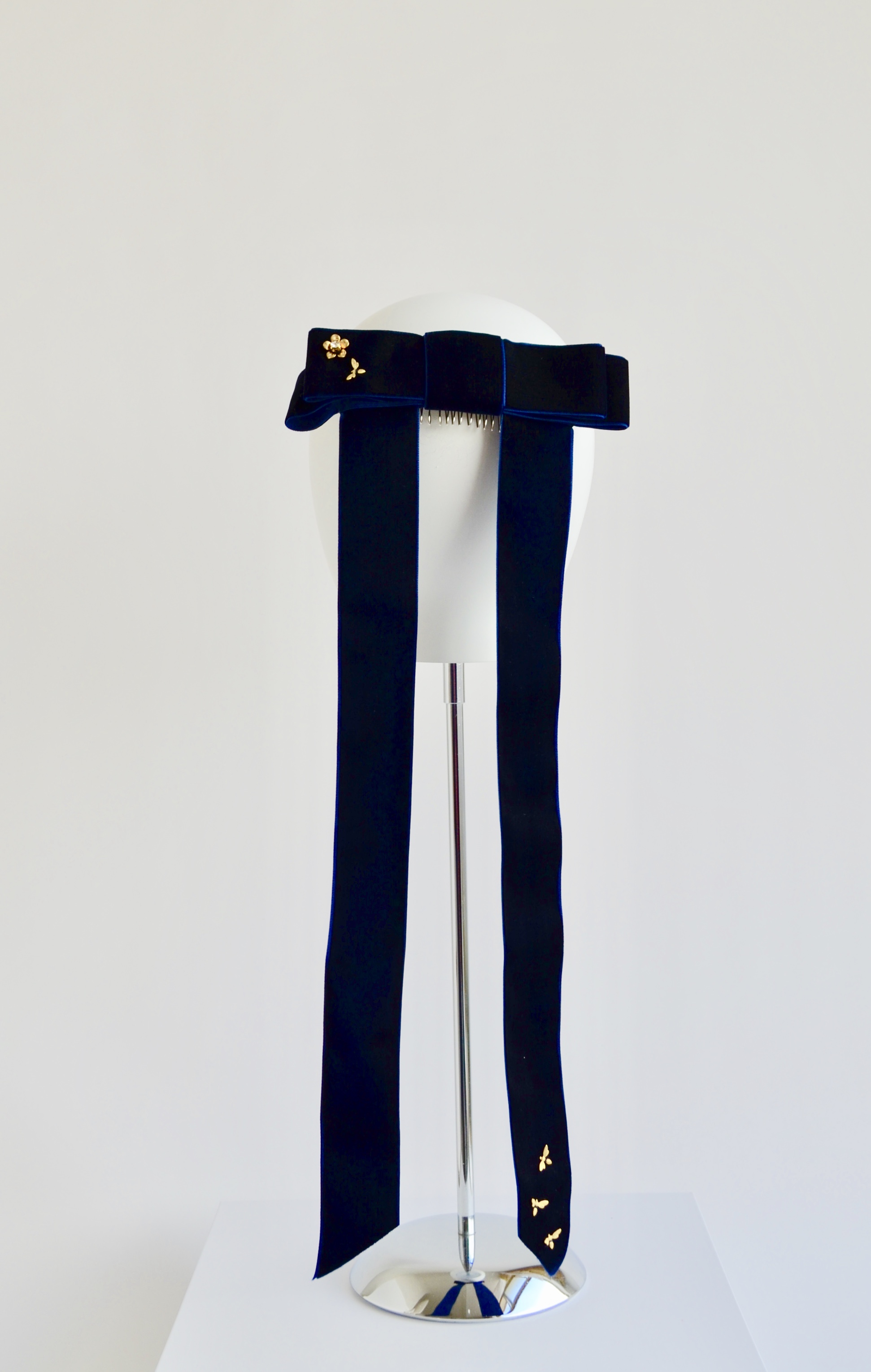 Navy Velvet Bow_