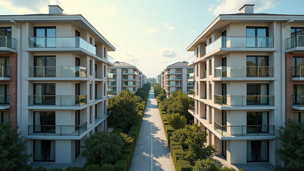 High-angle view of modern residential units converted from commercial properties